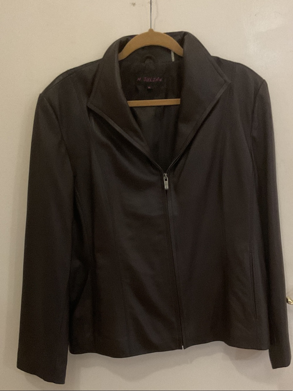 Women’s Dark Brown Leather Zip Jacket by
